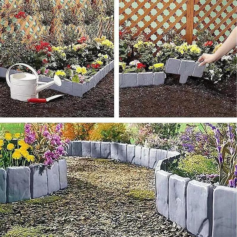 10 Stück Kunststoff Klappzaun Imitation Stein Gartenzaun Outdoor Rasendekoration Einfache Montage Langlebiger Steckzaun für Hof