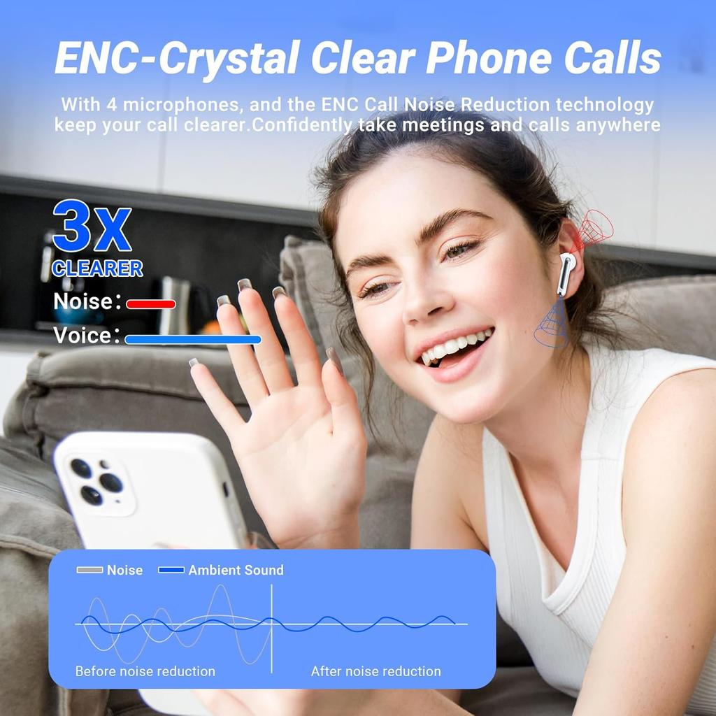 Wireless Earbuds Bluetooth 5.4 Headphones Bass Stereo, Ear Buds Noise Cancelling Mic IP7 Waterproof in Ear Earphones 36Hrs Headset for for Android iOS