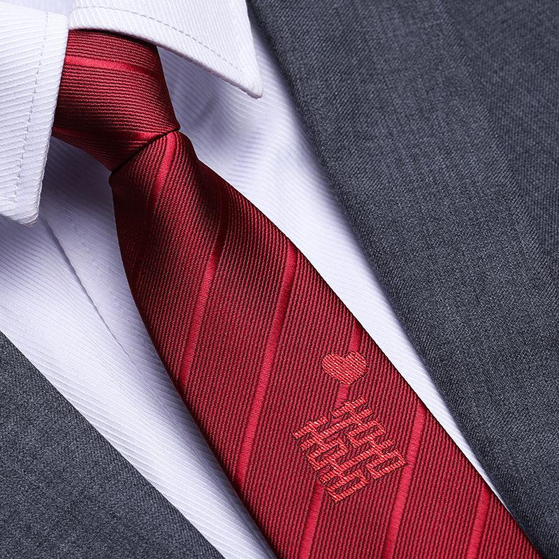 Married Men'S Red Zipper No-Tie Formal Tie Business Black Professional Groom Korean Version One-Pull Tie