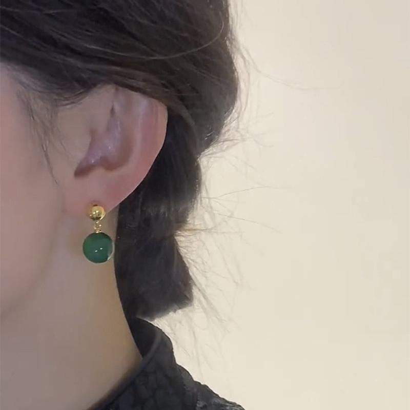 Silver Color Bead Drop An Jade Earrings For Women Girl Ethnic Retro Temperament Banquet