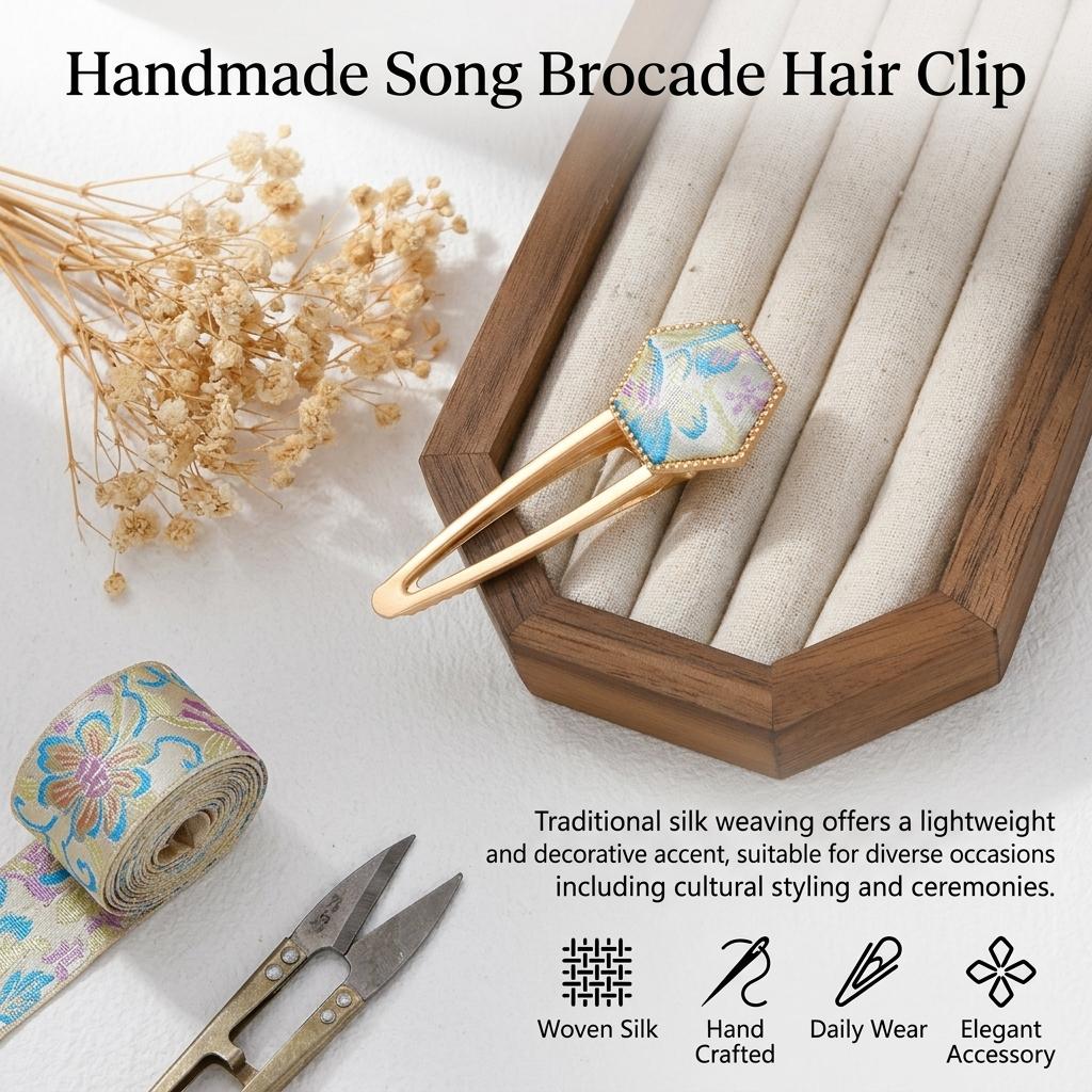 Song Brocade Hair Clip Hand-made Chinese Style Hair Accessories For Hanfu