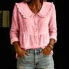 Women's Casual Long Sleeve Button Down Shirt Loose Fit Cotton Linen Blouse with Ruffle Doll Collar and Elastic Waist for Everyday Wear