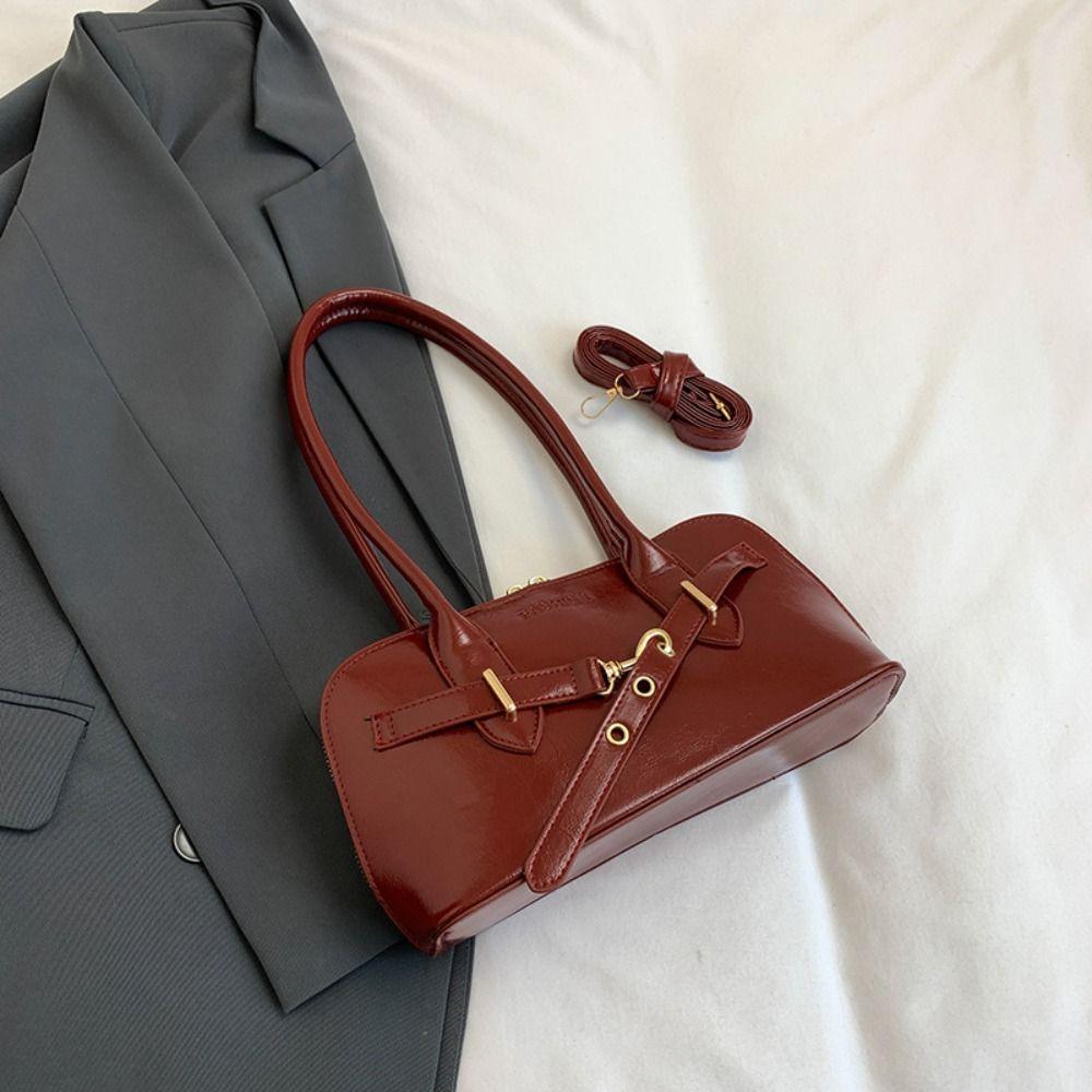 Korean Style Retro Shoulder Bag Solid Color Bowling Bag Fashionable Underarm Bag  Travel