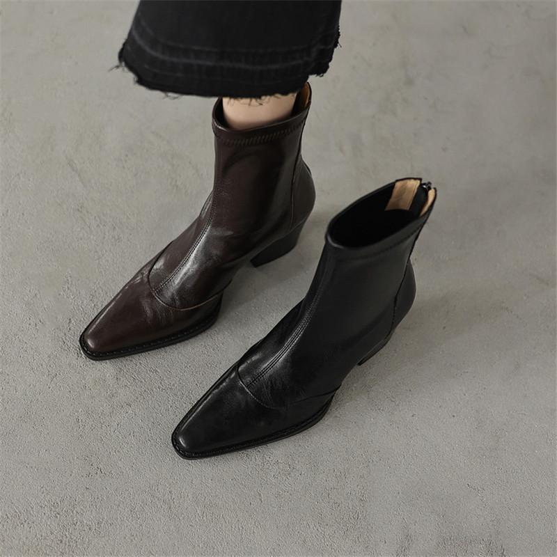 Móda Nové Podzim/zima Dámské Kozačky Boty se špičatou špičkou pro ženy Módní kozačky Robustní podpatky Vysoké podpatky Krátké kozačky Úzké elastické kozačky