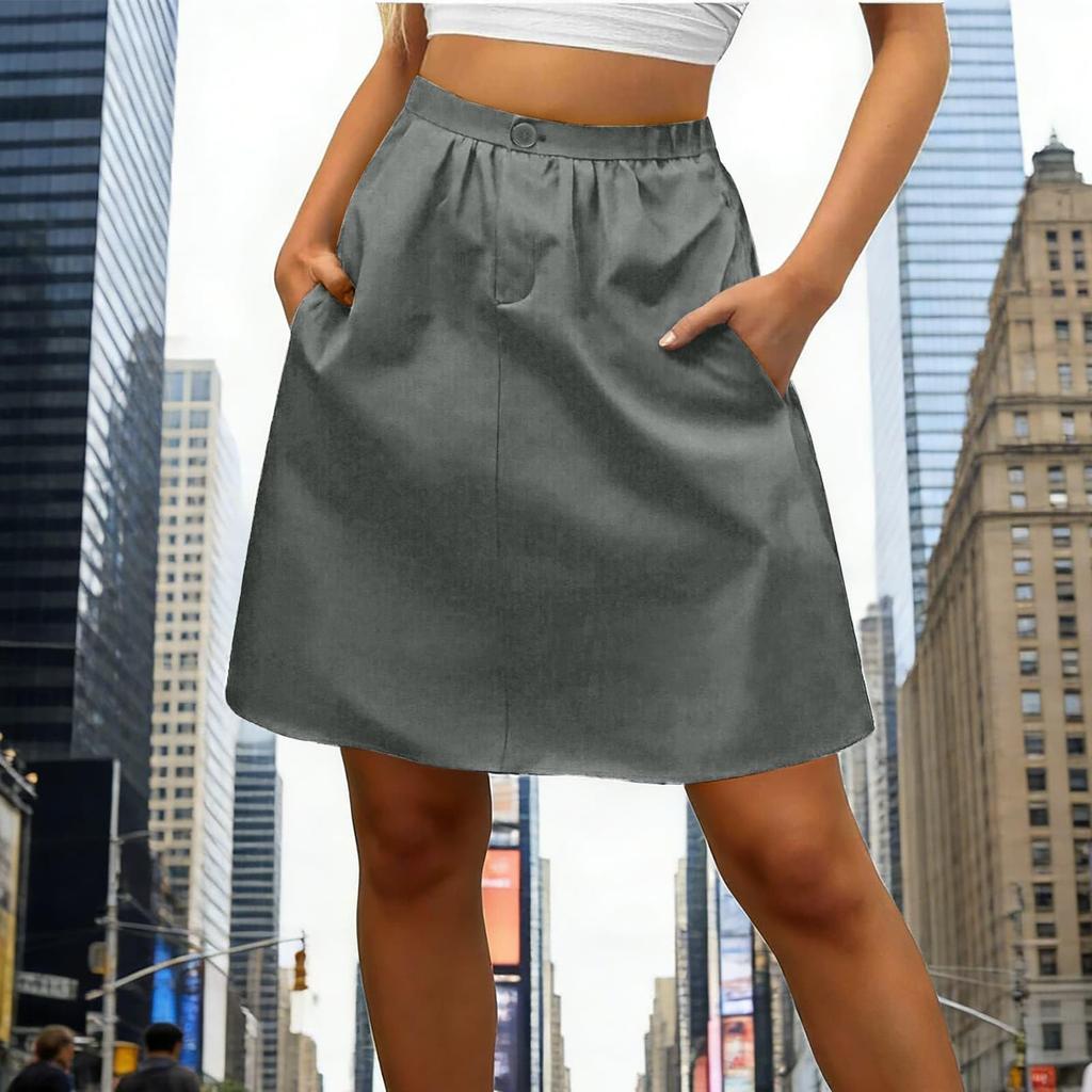 Women's Casual Loose-Fit Elastic Waistband A-Line Skirt