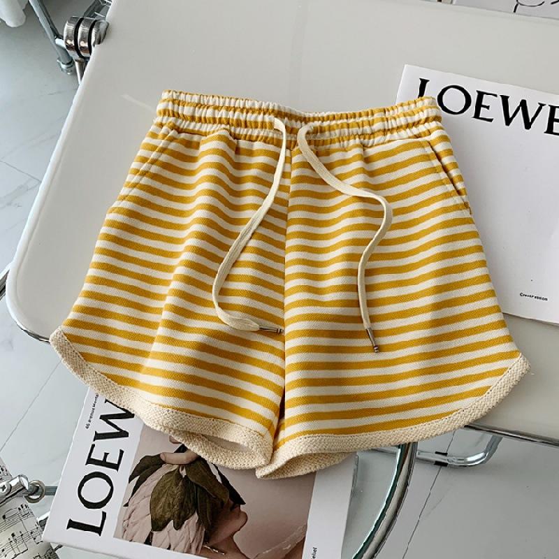 Gestreifte Shorts Damen Sommer High Waist Design Sinn Tragen Locker Weites Bein A-Linie Slim Sportlich Lässig