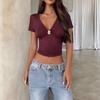 European-American Fashion V-neck Sexy Short-Sleeve Women's T-shirt - 2026 New Style Pullover Top
