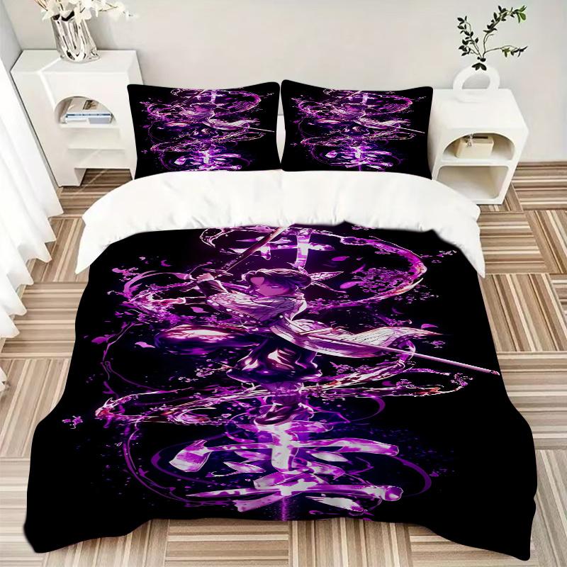 3pcs Demon Slayer Bedding Set-Perfect for Bedroom Decor, Guest Rooms, Living Areas & Hotels-Ideal Gift for Fans, Travelers, Daily Use & Spec