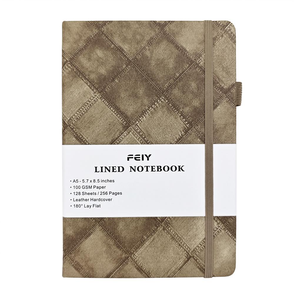 Denim Texture A5 Ruled Notebook with Strap, Thick Binding 128 Sheets