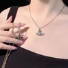 High-end Empress Weiwei Ann European And American Minimalist Hip-hop Niche Drip Glue Pentacle Inlaid Diamond Saturn Pendant Necklace