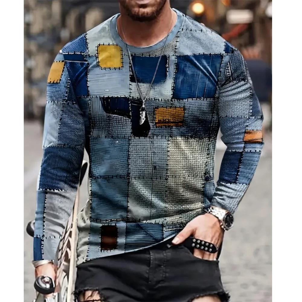 Herren Winter Langarm T-Shirt Vintage Plaid Print Muster Casual Street Tops Atmungsaktive Herren Schnelltrocknende Kleidung Tägliches Top