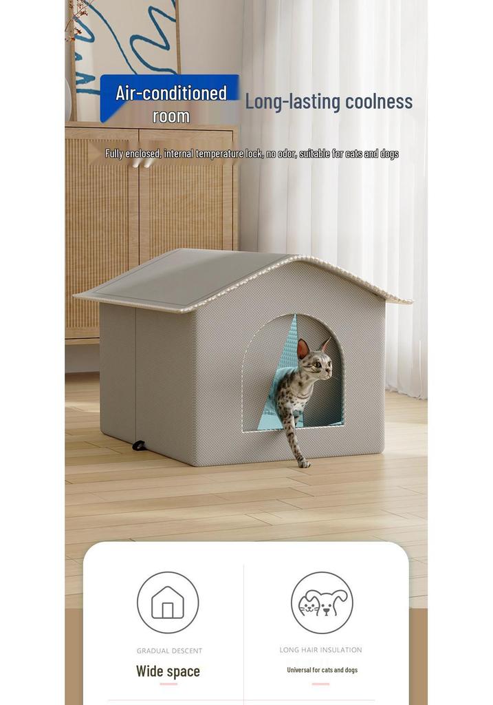 Universal Large Pet Cooling Cabin: Fully Enclosed Air-Conditioned Ice Bed for Cats and Dogs