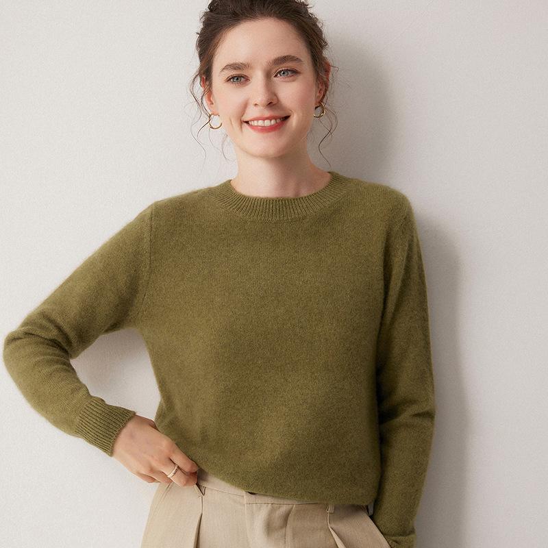 Women's 100% Cashmere Round Neck Sweater - Autumn/Winter Loose Knit Pullover