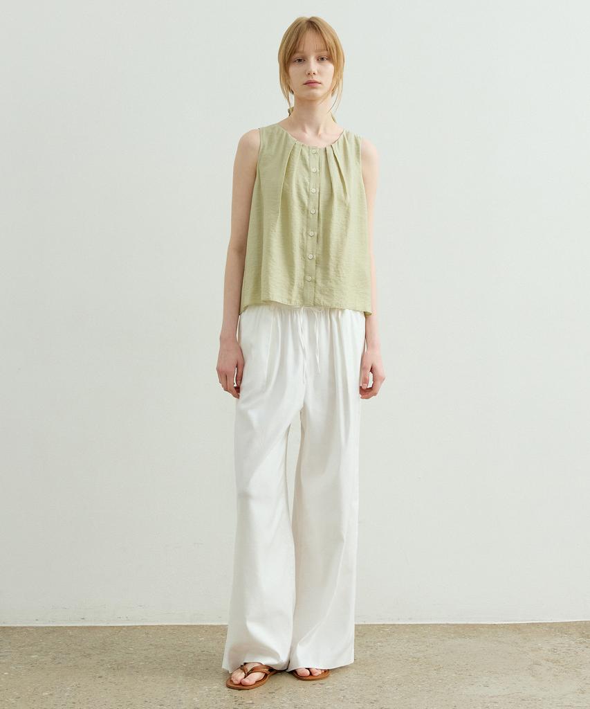 ARTID Linen Elastic Waist Wide Pants_White
