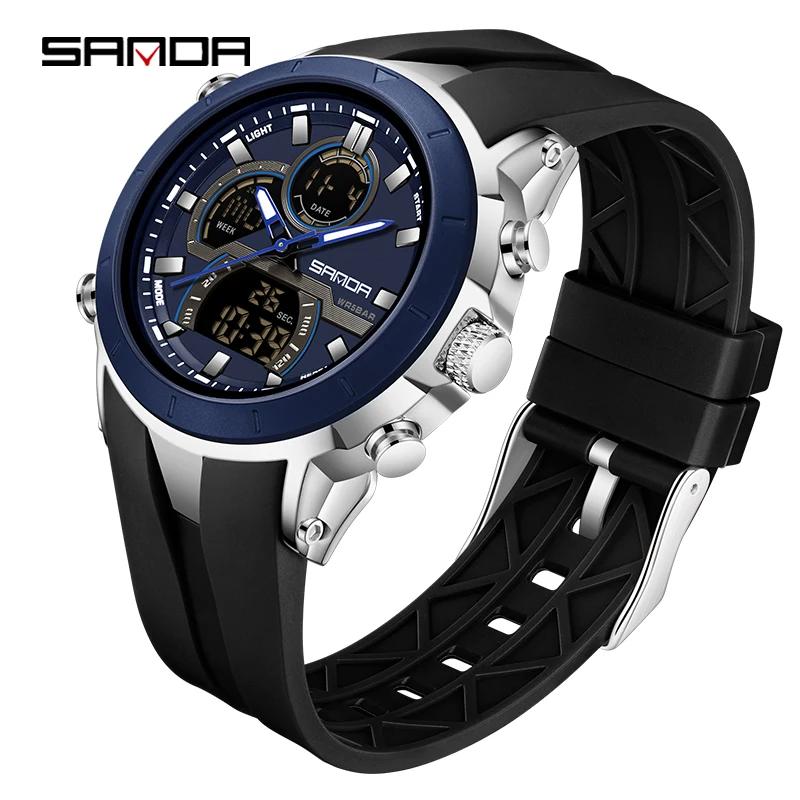 SANDA G Style Men Sport Watch Luxury Waterproof Chronograph Quartz Wristwatches LED Analog Digital Date Week Multifunction Clock