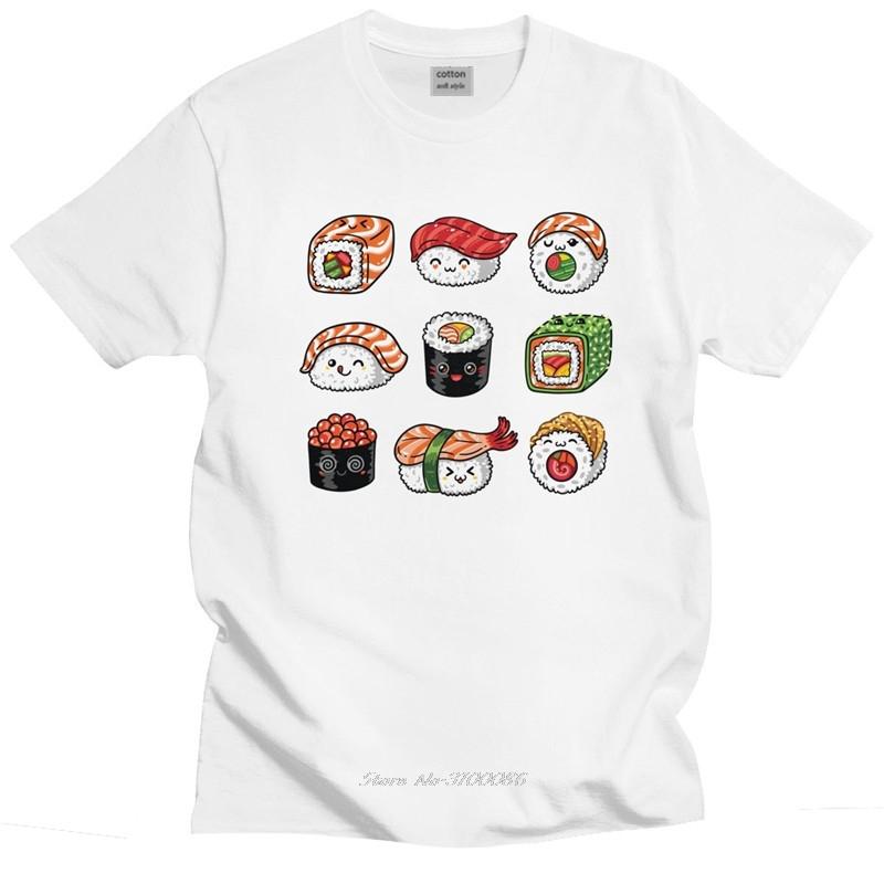 Kawaii Japan Sushi T Shirt Unisex Soft Cotton Handsome Tshirt Short Sleeved Cartoon Tshirt Anime Unisexga Tee Tops Loose Fit Clothing
