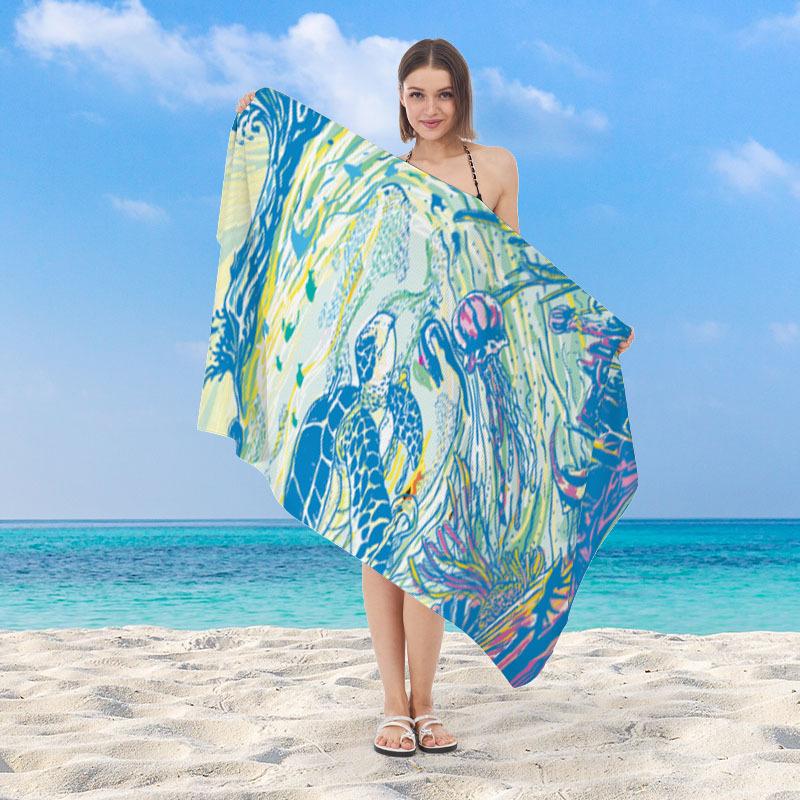 Anchor Striped Nautical Beach Towel Microfiber Quick Dry Absorbent Lightweight Navy Blue Print Towel for Beach Pool Vacation