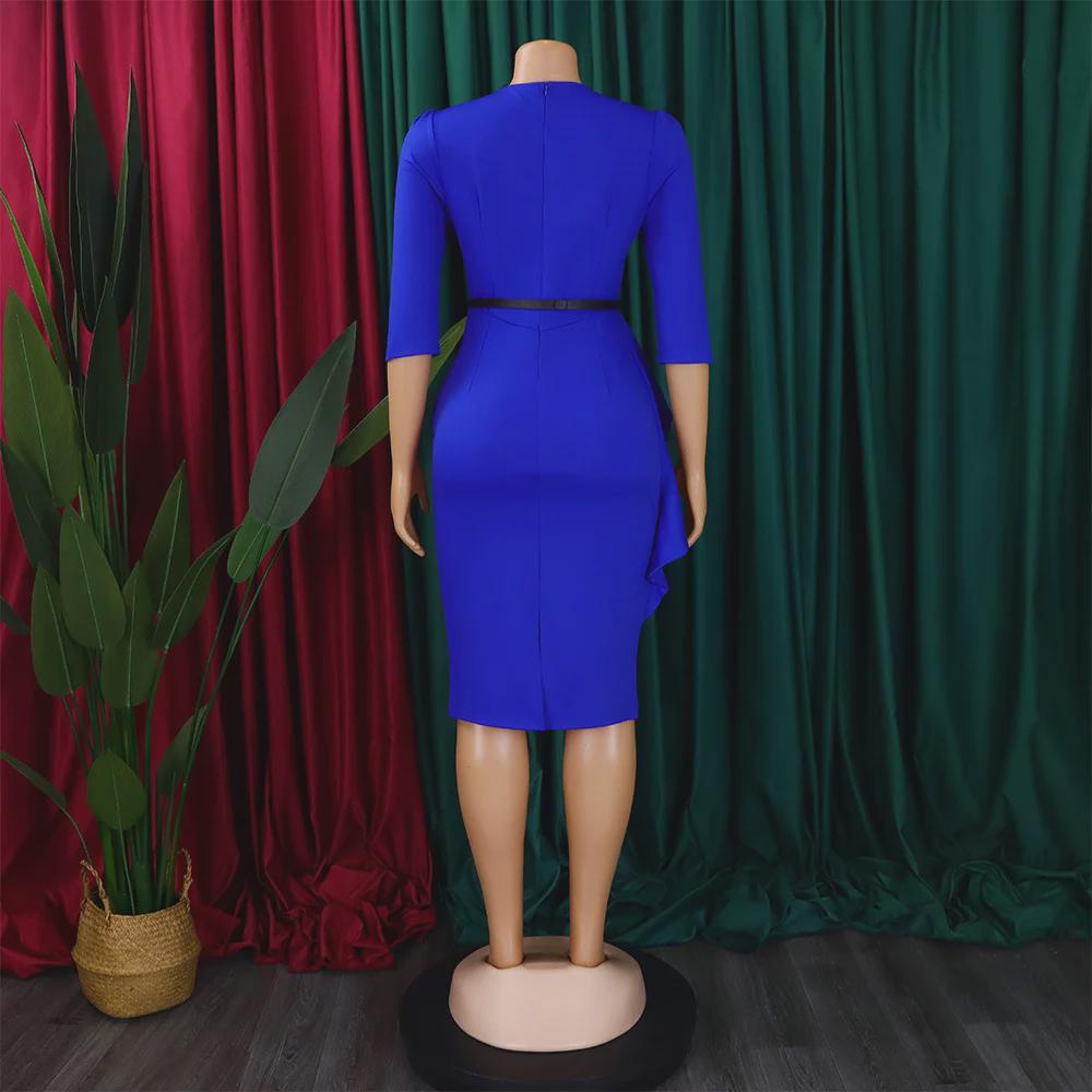 European & American Ruffled V-Neck Pencil Dress - Retro Style, Women's Temperament.