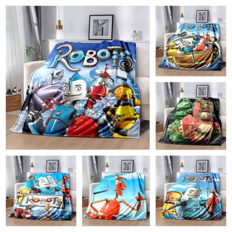 Robot Dreams Cartoon Robot Flannel Throw Blanket Retro Sci-Fi Spanish Anime Sofa Cover Home Decor Gift For Movie Lovers