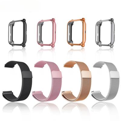 20-mm-Armband für Amazfit Bip 3 5 S Lite Band GTS 2 4 Mini, Armband mit Hülle, TPU-Displayschutz, magnetisches Uhrenarmband aus Metall