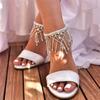 2025 White Satin Satin Thick Heel Large Size Rhinestone 7CM Sandals with Sandals