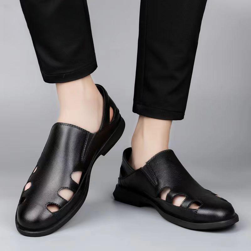 Men's Leather Sandals Moccasins Men Business Dress Sandals Italian Style Handmade Leather White Black Office Shoes Men Sandalias