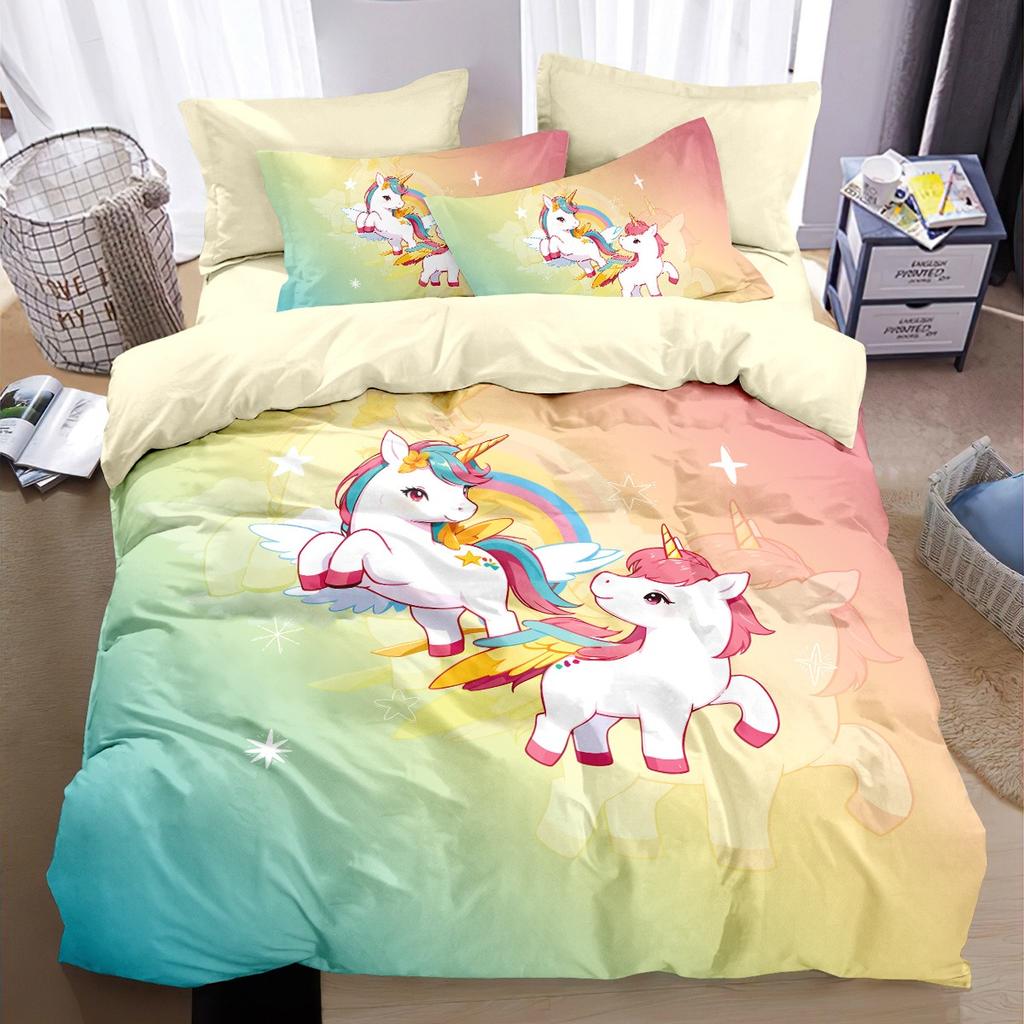 Unicorn Bedding Sets For Kids Girls Boys Love Unicorn Powder Duvet Cover Single Double Pink Quilts Colourful Pony Quilt Cover