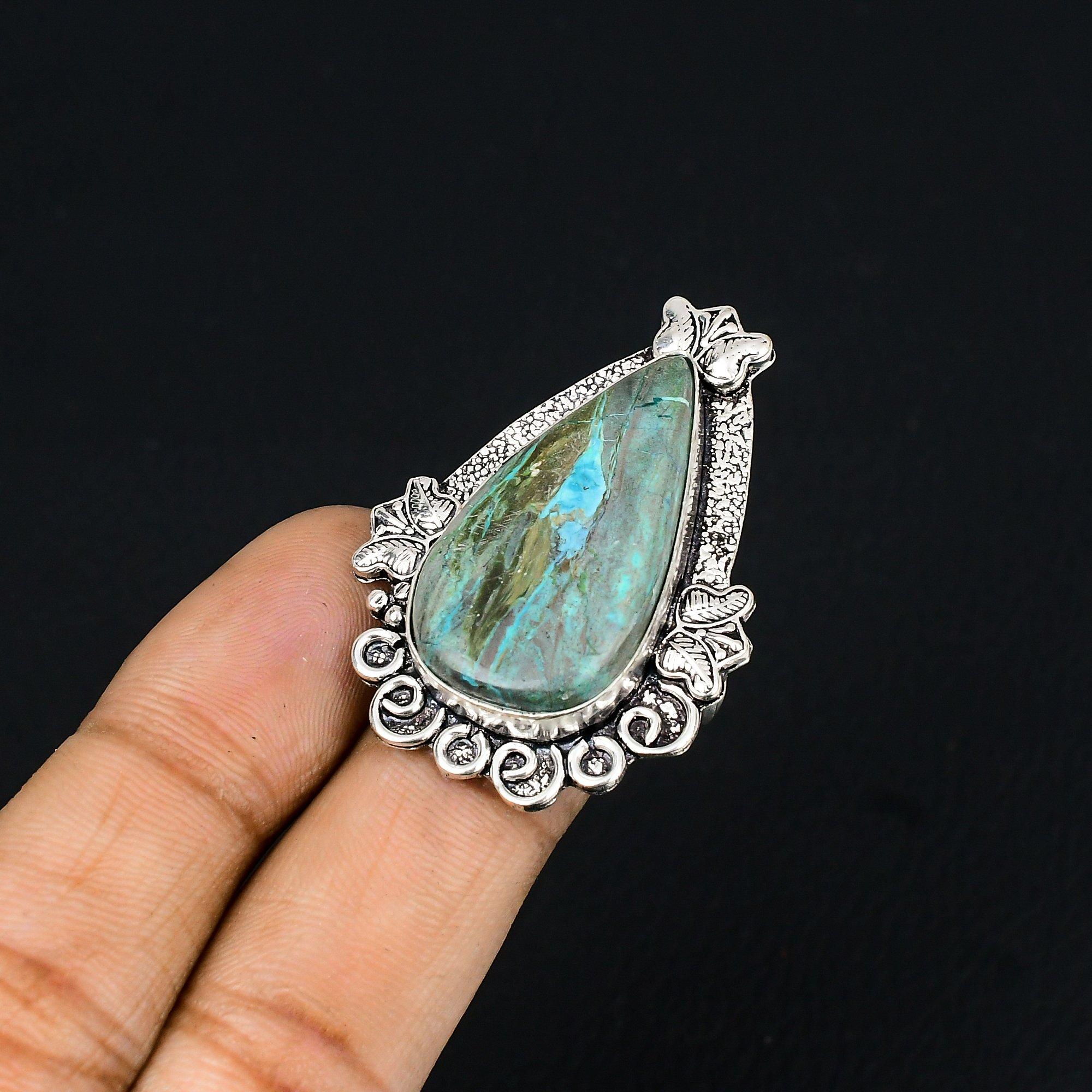 Daughters Day Deal 925 Silver Natural Azurite Malachite Multi Stone Ring US 8 8