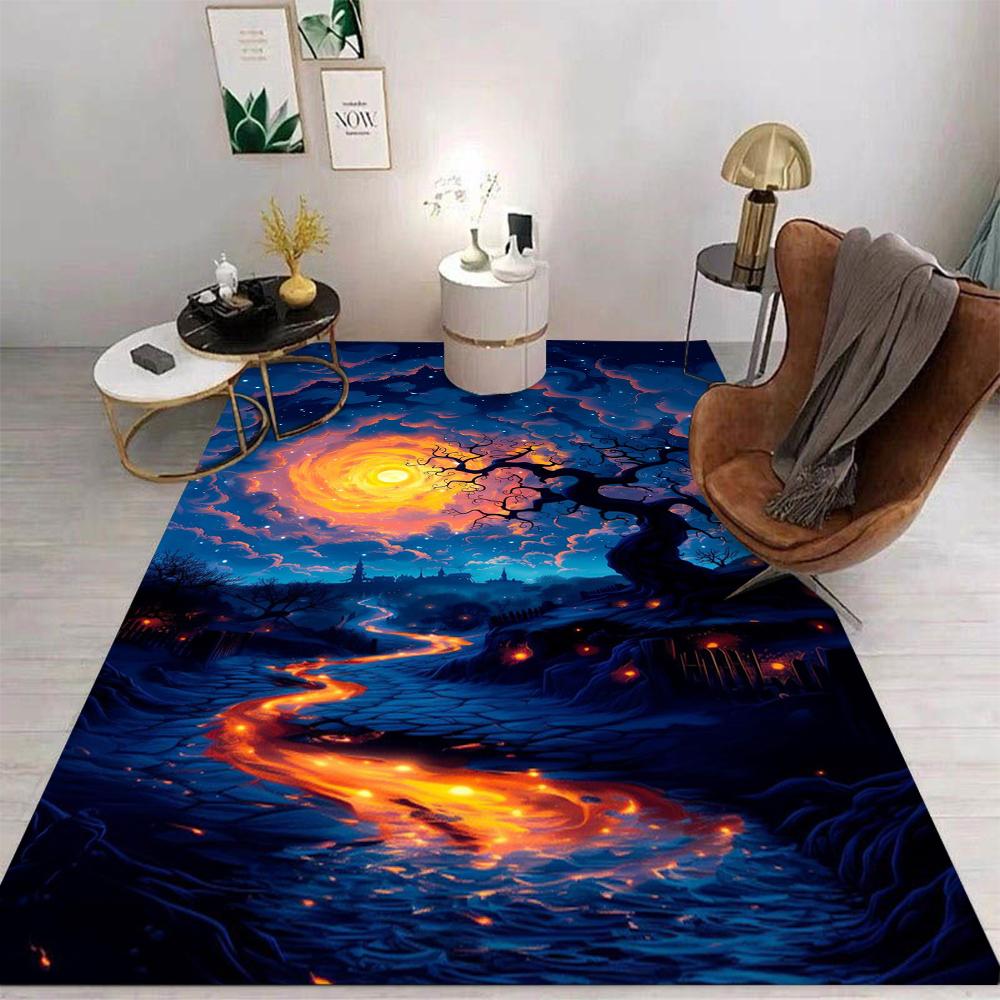 Fantasy Night Scenery Floor Mat Various Styles With Magical River Town Street Village Christmas City Scenes Rug For Home Decor