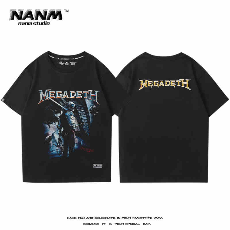 2024 MEGADETH Metal Band Short Sleeve T-shirt Men's and Women's New Summer Cotton Street Rock Trend Print Half Sleeve