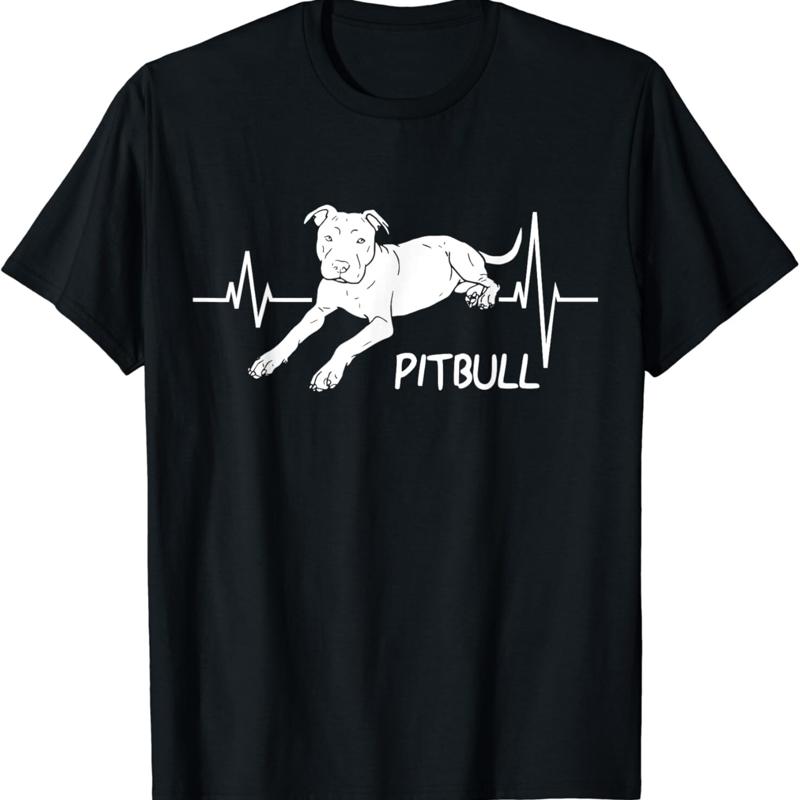 

Pitbull Dog Heartbeat Love Dogs Lovers Funny T Shirt - Men s Summer Cotton Graphic Tee S разноцветный