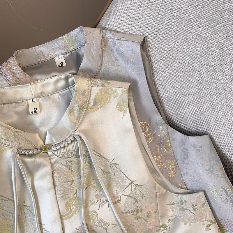 Spring fashion vest retro small round neck button embroidered vest cardigan women