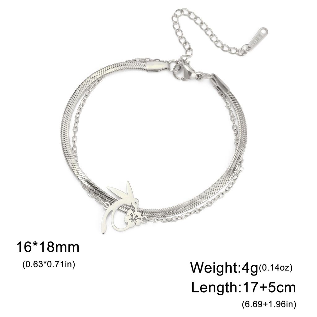 Fashion Hummingbird Honey Collection Bracelet Stainless Steel Double layered Hummingbird Flower Bracelet Animal Jewelry