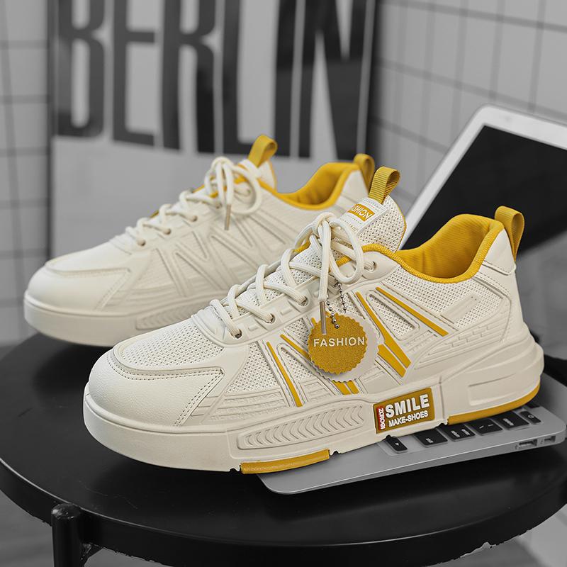 

Мужская обувь 2024 года, новые летние повседневные туфли на плоской подошве с дышащей сеткой, нескользящие универсальные молодежные спортивные модные туфли 39 бежевый