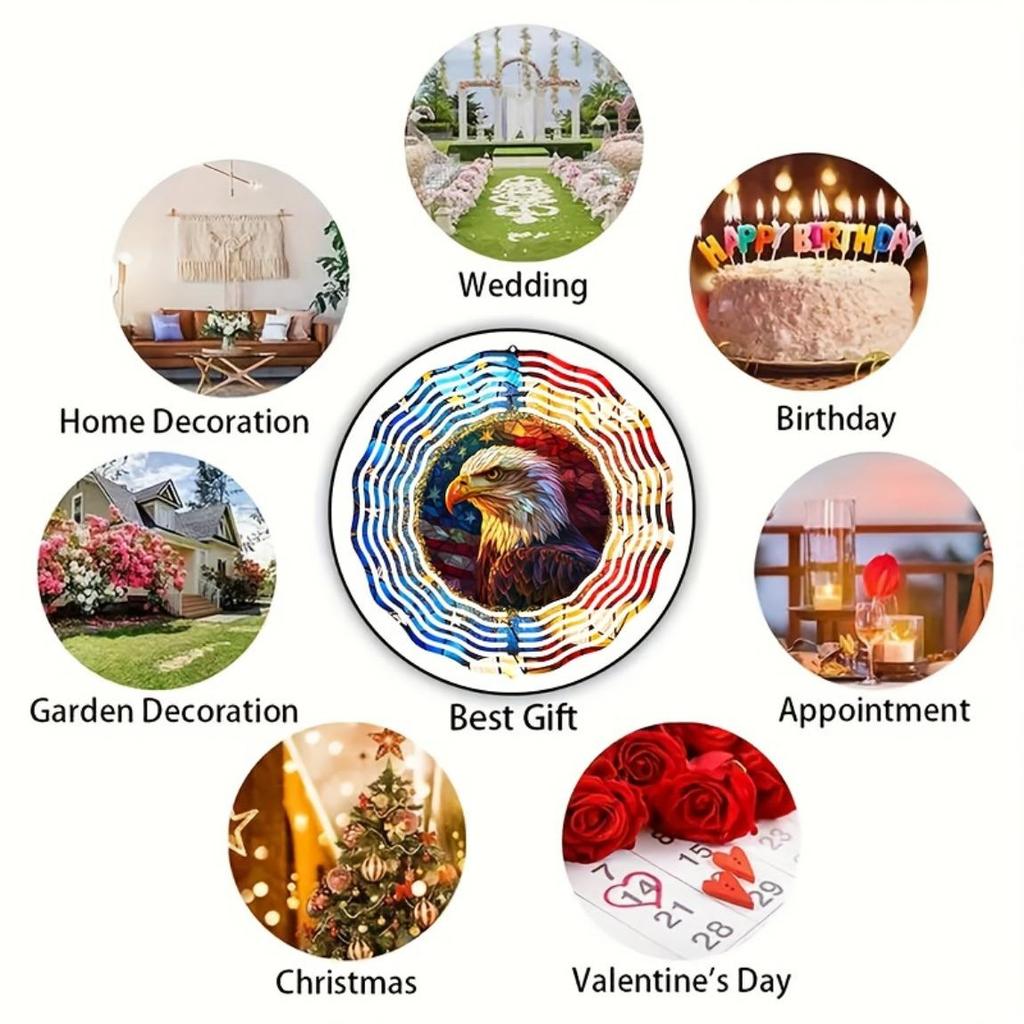 Vintage Patriotic Wind Spinner Outdoor Decor 10 Inch 2D Hanging Kinetic Yard Art for Garden Housewarming Gift Laser Cut Metal Geometric Pattern