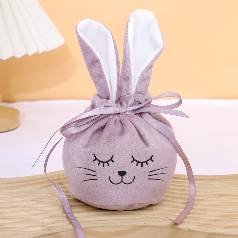 Easter Bunny Drawstring Gift Bag with Smiling Face, Hot Stamped Candy Bag