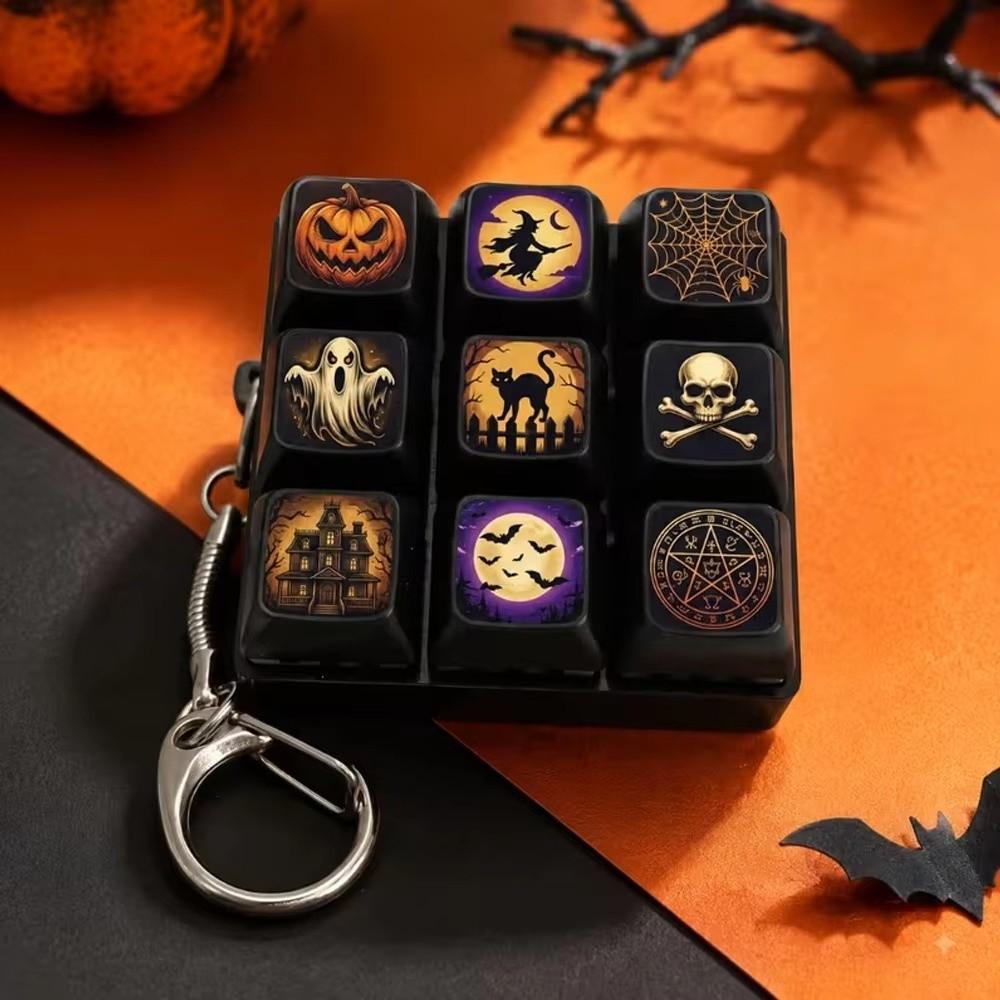 Witch Theme Clicker Fidget Keyring 9-Key Keycap Clicker Keychain Fidget Keychain Halloween Party