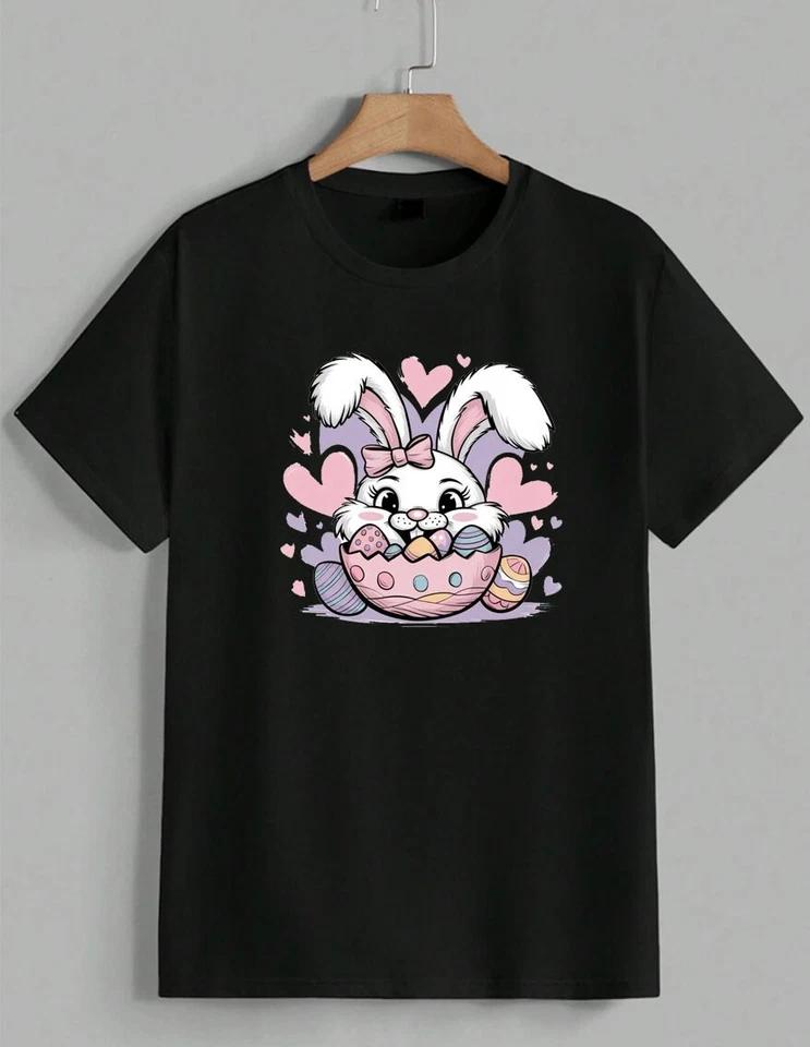 Cute Easter Bunny T-Shirt Graphic Tee Spring Holiday Egg Hunt Gift Unisex 2 S