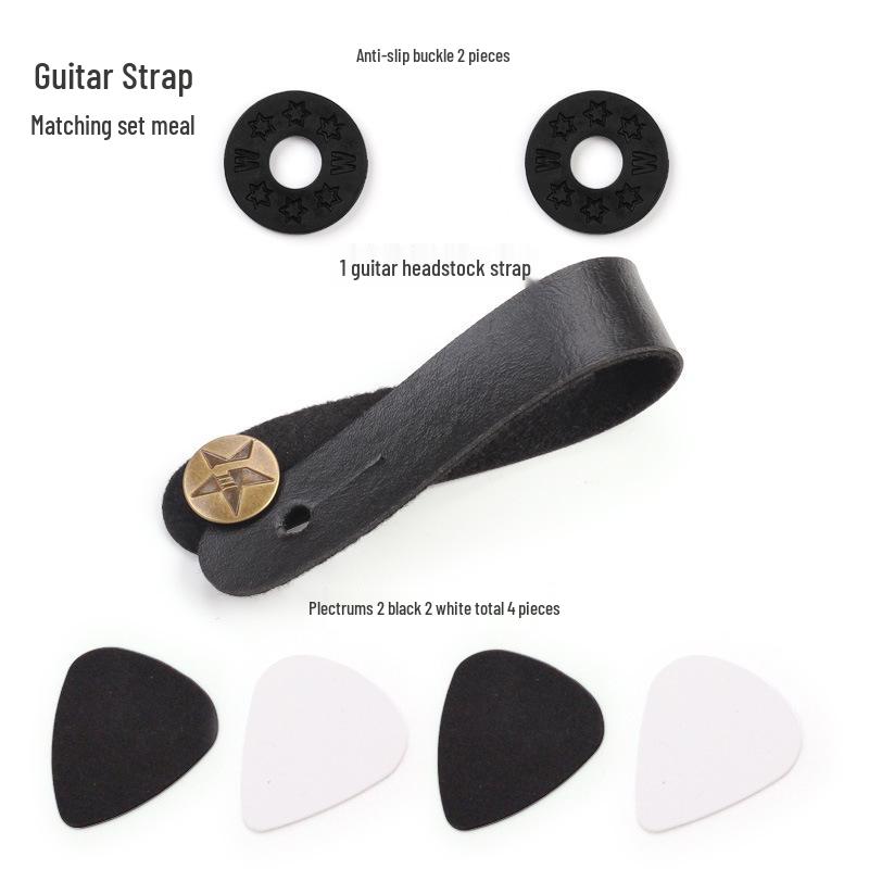 

Non-Slip Guitar & Ukulele Strap with Buckle and Plectrum Set Headstock Strap + 4 Picks + 2 Non-slip Buckles