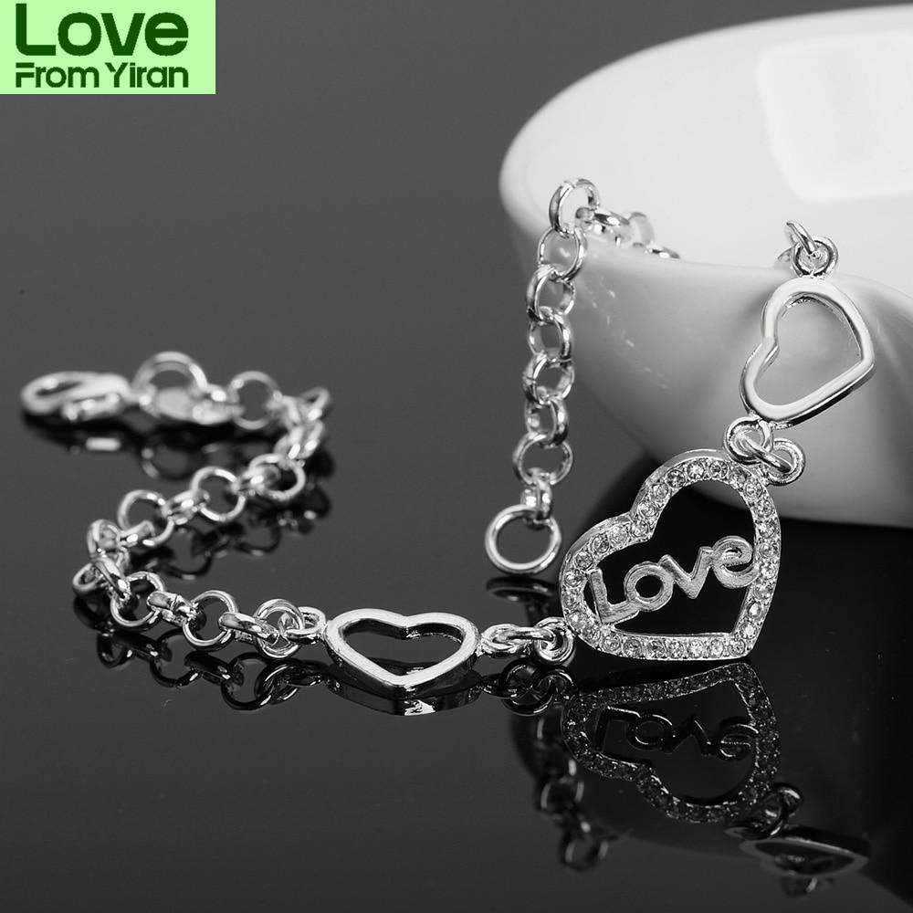 925 Sterling Silver Heart Love Girl Bracelets Geometry Chain Line Party Retro Women 'S Jewelry  Jewelry Valentine 'S Gifts