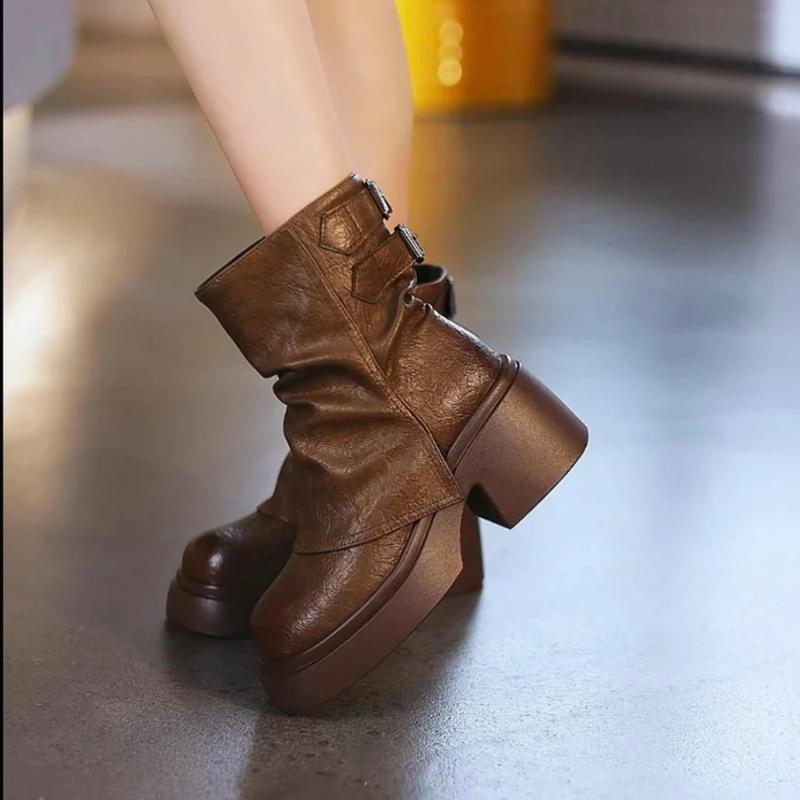 

Зимние ботильоны на платформе и высоком каблуке, распродажа, женская обувь, трендовые ботинки челси из искусственной кожи, новые туфли-лодочки в стиле панк для снега Botas Mujer 41