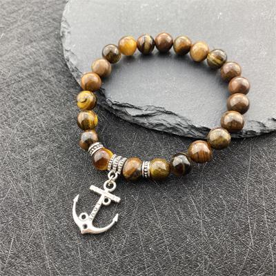 Prayer Men Natural Stone Ship Anchor Hematite Bead Bracelet Men Classic Handmade 8mm Lava Stone Charm Bracelet For Men Jewelry Gift