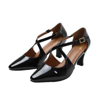 Womens/Ladies Colorado Patent Leather Crossover Strap Wide Medium Block Heel Sandals