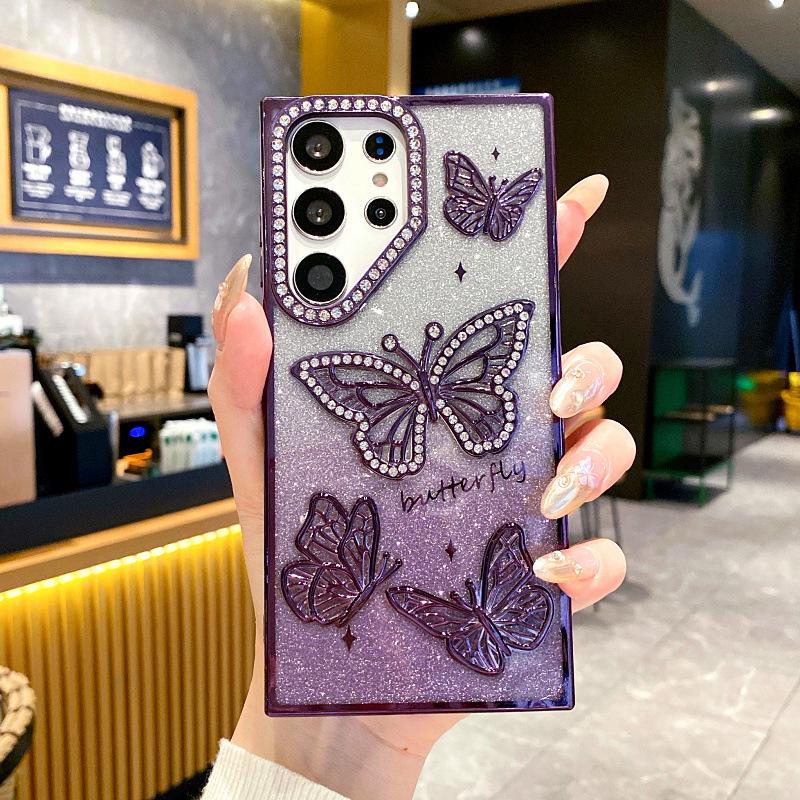 Applicable To Samsung S25ultra Mobile Phone Case Three-dimensional Point Drill Butterfly A26 Flash Drill Gradient S24 Electroplating Anti Fall