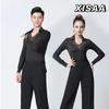 XISAA Camicia da Performance Danza Latina Unisex con Strass Scollo a V