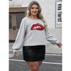 Base Layer Women's Top Plus Size Women's Clothing Sequin Embroidery Lips Personality Patchwork Pullover T-Shirt