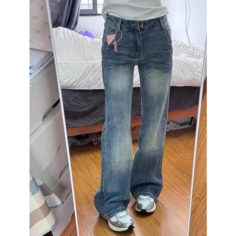 Plus Size Retro Flare Jeans for Women - Slimming Low Waist, Straight Wide Leg, Floor Length