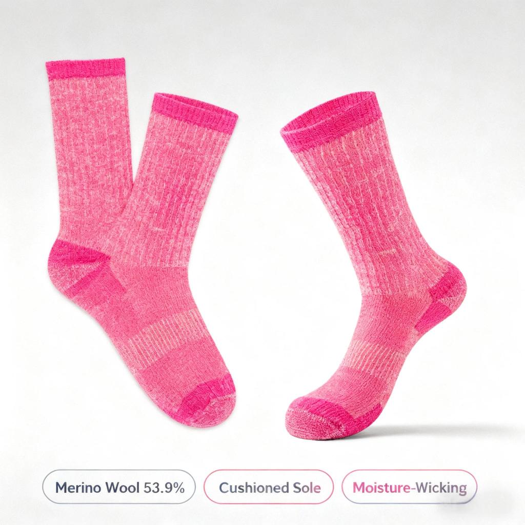 Merino Wool Socks Thick Warm Mid-Calf Socks Non-Slip Anti-Odor Terry Socks for Outdoor Hiking Skiing