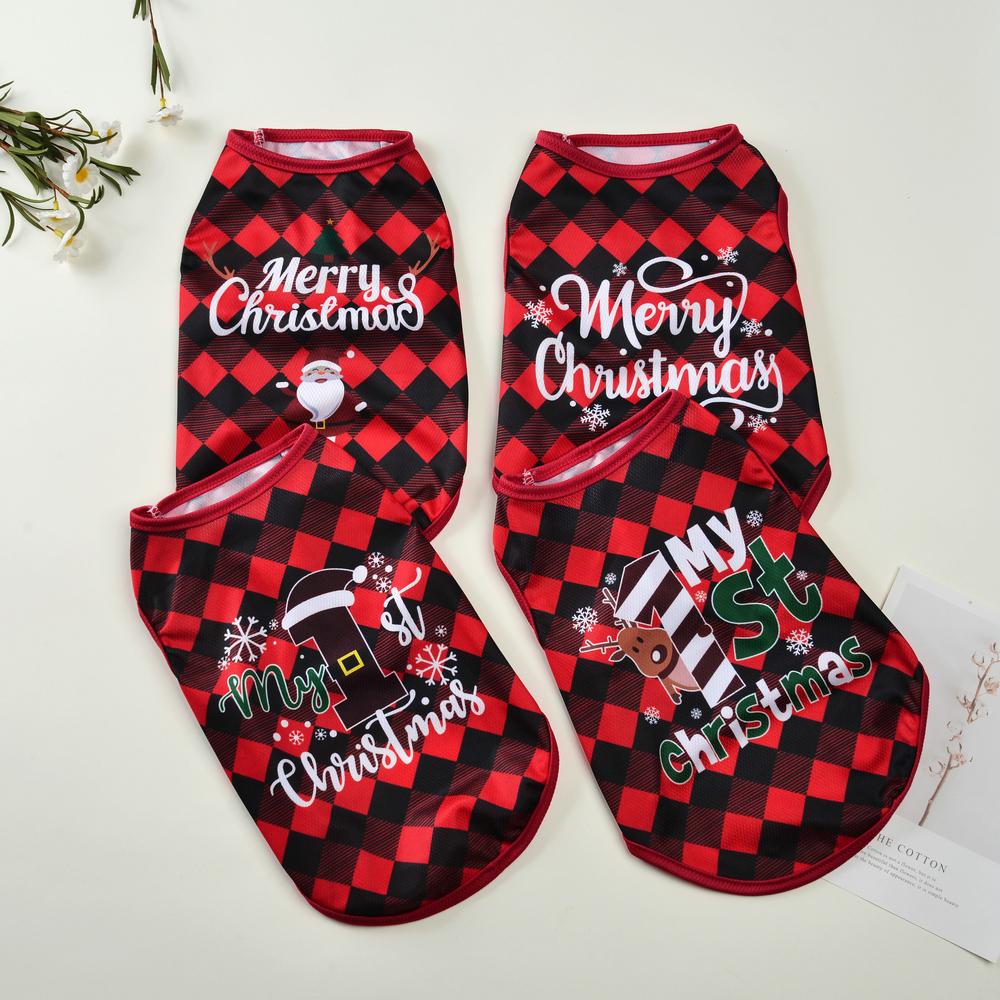 Christmas Pet Clothes Cute Breathable Vest Coat Holiday Deer Santa Claus Print Puppy Costume For Small Medium Dog Cats Yorkshire