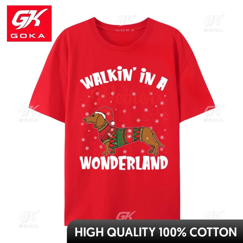 Walking in A Wiener Wonderland Funny Dachshund Christmas TShirts Vintage Cotton Tee Shirts Gift Idea Tops S